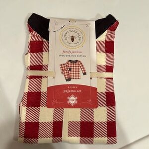 NWT Christmas Burt’s Bees Baby 2 piece pajama set red white buffalo check 18 m